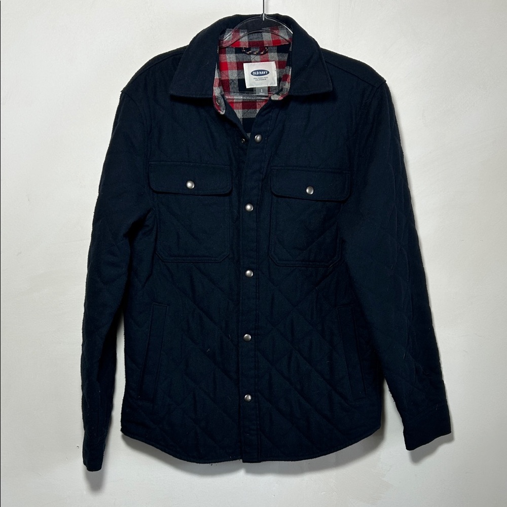 Old Navy Men's Quilted‎ Shirt Jacket - Navy Blue Flannel Size Small